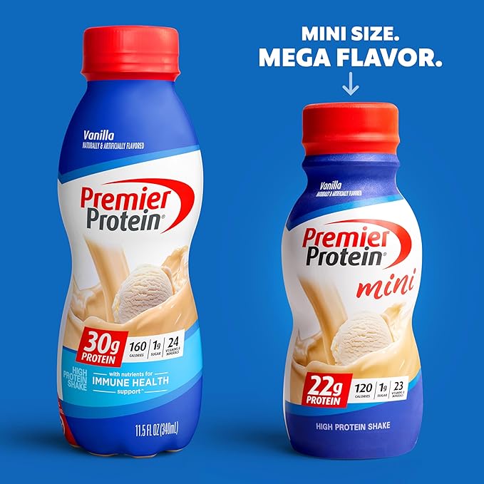 Premier Protein Shake MINIs Vanilla 22g Protein 120 Calories Pack of 12 &amp Powder Vanilla Milkshake 30g Protein 17 Servings 23.3 Ounces