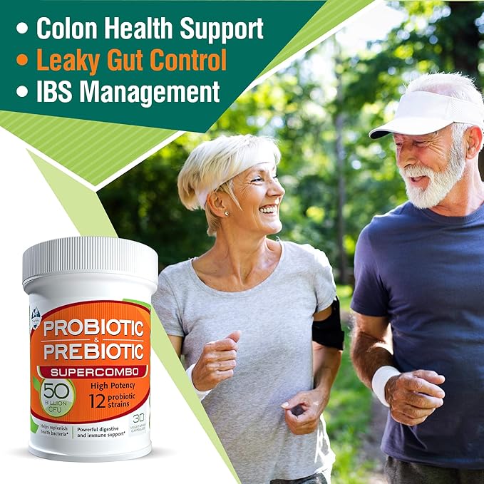 50 Billion CFU Prebiotic and Probiotic Supplement for Women and Men 12 Strains for Daily Immune Support and Digestive Health 30 Veggie Capsules Non Refrigerated High Potency Probiotics