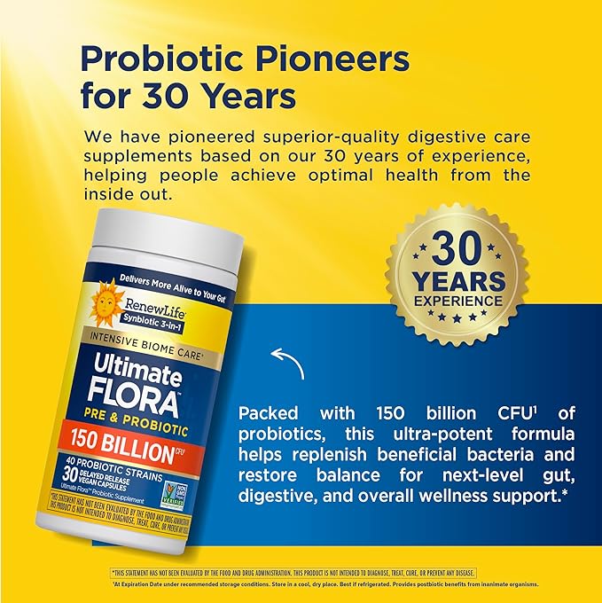Renew Life Ultimate Flora Adult Ultimate Care Probiotic 150 Billion 30 Caps (Package May Vary)