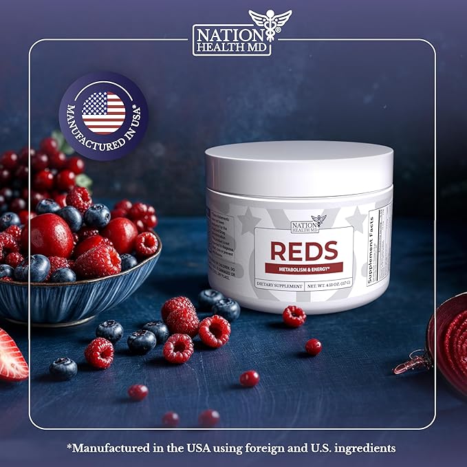 Reds Powder with 39 Superfoods Antioxidant-Rich [Red Powder Superfood] Probiotics &amp Digestive Enzymes for Energy Metabolism &amp Gut Health - Red Berry Flavor - 4.13 Oz