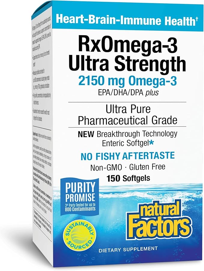 Natural Factors RxOmega-3 Ultra Strength - Brain &amp Heart Health Support - Eye Health Supplement with EPA &amp DHA - Supplement with Omega-3 Fatty Acids - 150 Softgels (75 Servings)