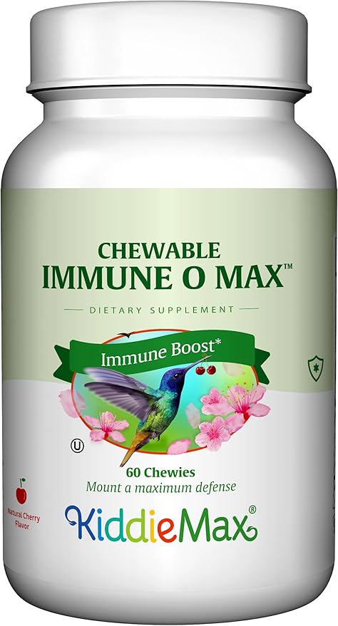 Maxi Health Chewable Immune Support Booster Blend Vitamin C Elderberry Zinc Epicor Glutathione - Immuno-O-Max - Chewable Vitamins for Kids and Adults - 60 Cherry Flavored Chewable Tablets
