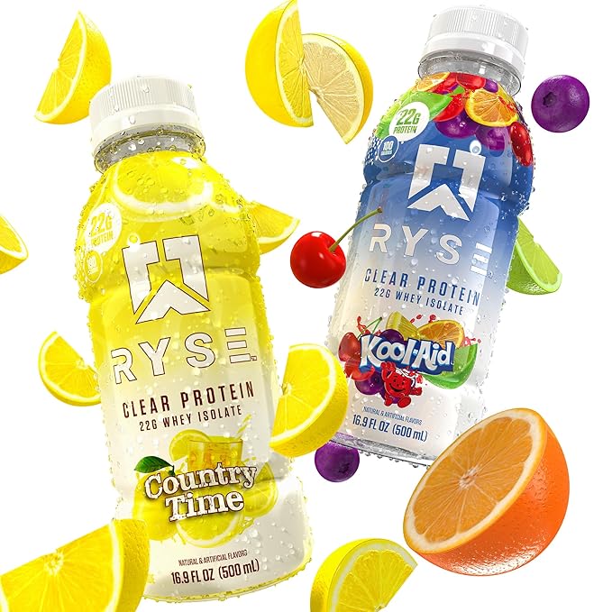 RYSE Clear Protein Drink - Variety Pack - 100 Calories 22g Whey Isolate Protein Shake Sugar-Free 0g Fat &amp Lactose-Free - Refreshing Ready-to-Drink Beverage - 16.9 fl oz Bottles (12-Pack)