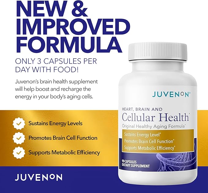 Juvenon Cellular Health Supplement - Energy Focus &amp Healthy Aging for Heart Brain Cell &amp Metabolism | Acetyl L-Carnitine ALCAR Alpha Lipoic Acid ALA Biotin | NAD+ Support Capsules 90 Cou