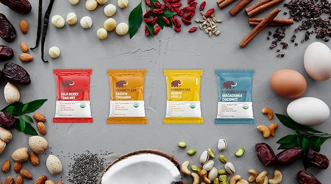 Mammoth Bar Mini - Variety Pack of our Mini Organic Protein Bars – Made with Premium Nuts &amp Egg White Protein • Organic • Paleo • Gluten Free • GMO Free • Raw - 16 Mini Bars