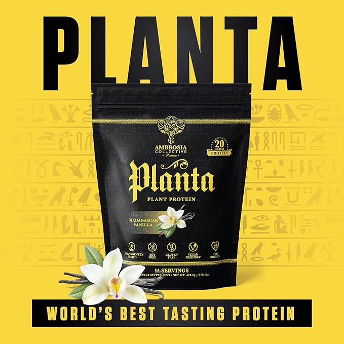 Ambrosia Planta - Premium Plant-Based Protein | Vegan &amp Keto Friendly | Gourmet Flavors with No Bloating or Stomach Upset | Gluten &amp Soy Free | No Added Sugar | 14 Servings | (Vanilla)