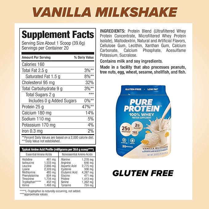 pure protein Powder Bundle - Whey High Protein Gluten-Free Vanilla Cream &amp Chocolate Flavors - 1 lb Each