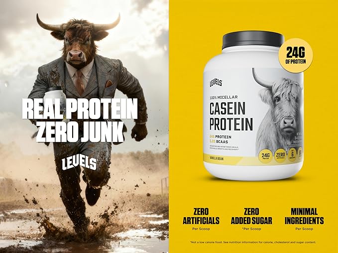 Levels 100% Micellar Casein Protein Hormone Free Vanilla Bean 4LB