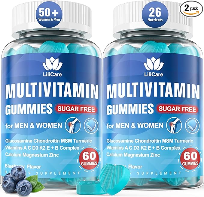 Methylated Multivitamin for Men/Women Gummies Mens/Womens Multivitamin 50 Plus with Glucosamine Chondroitin MSM Echinacea Sugar Free Chewable Multi Vitamins B D3 K2 A C E for Adults Seniors 120 Cts