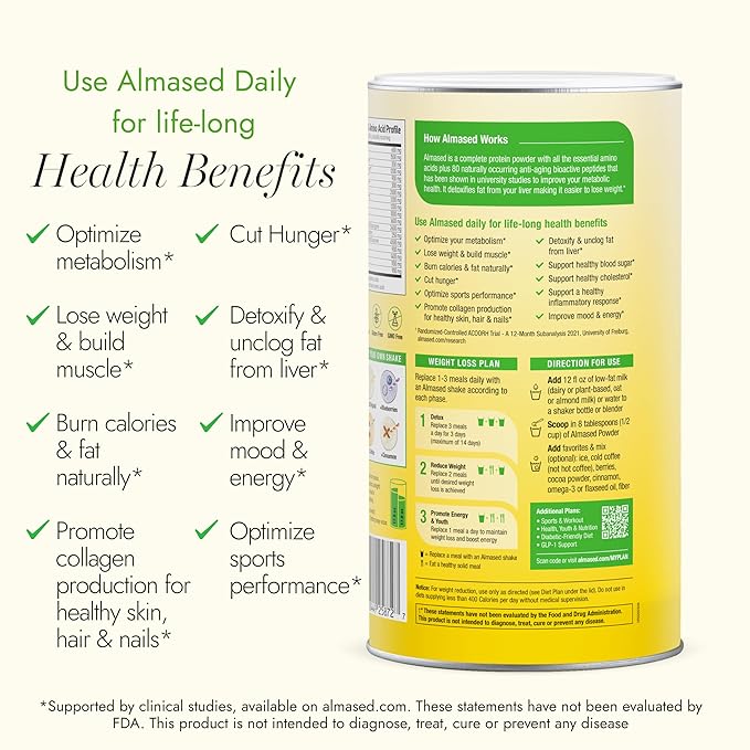 Almased | High Protein Shakes | Meal Replacement Shake | Meal Replacement Powder for Weight Loss with Shaker Bottle (Original and Vanilla 2 Cans of 17.6 oz + Bottle + Scoop)