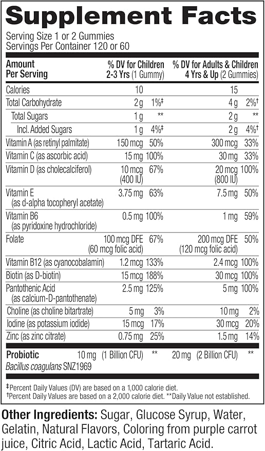 OLLY Kids Multivitamin &amp Probiotic GummyDigestive SupportVitamins ADCEBZincChewable SupplementBerry Flavor60 Day Supply -120 Count (Pack of 2)