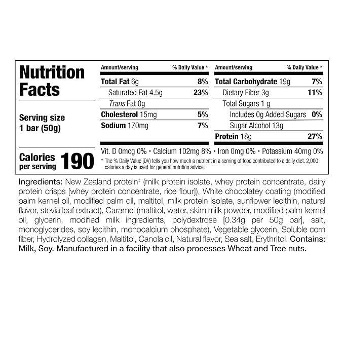 PERFECT SPORTS Diesel New Zealand Whey Protein Bars | Stevia Sweetened No Artificial Flavors | Low Sugar 18g Protein | 12 Pack (White Chocolate Salted Caramel)