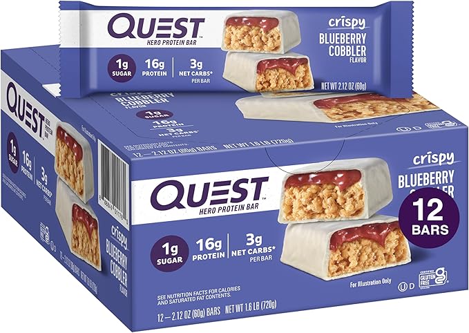 Quest Nutrition Crispy Blueberry Cobbler Hero Protein Bar 16g Protein 1g Sugar 3g &amp Lemon Cake Protein Bars High Protein Low Carb Gluten Free Keto Friendly