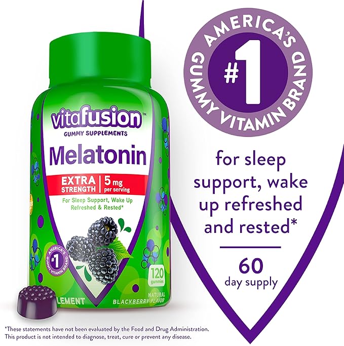 Vitafusion Fiber Well Fit Gummies 90 Count and Extra Strength Melatonin Gummies 120 Count Bundle