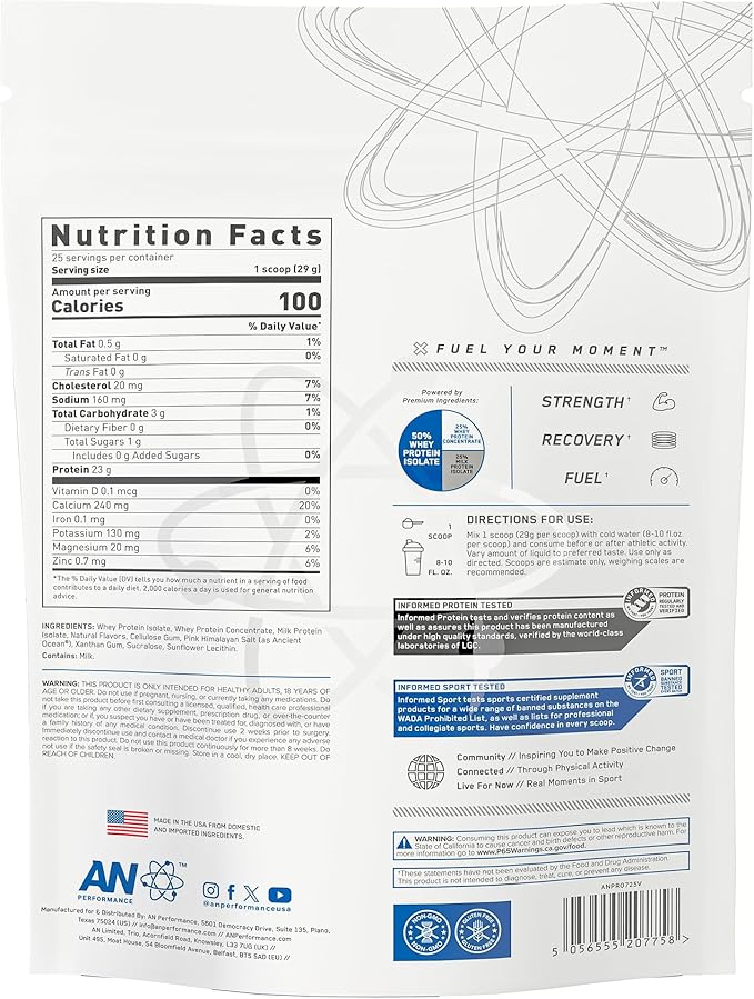 an Performance Whey Protein Hybrid Powder | Whey &amp Milk Isolate | 23g Protein 1g Sugar | Gluten-Free Low Carb Low Fat | Workout Supplement for Men &amp Women | Chocolate | 25 Servings