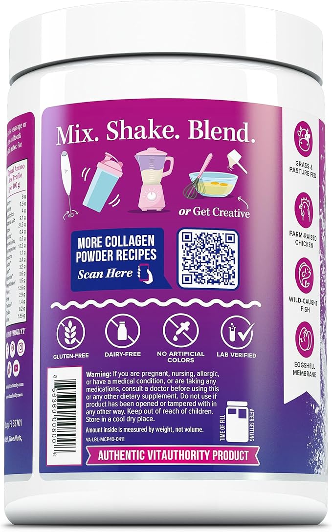 Multi Collagen Peptides Powder for Women - Hydrolyzed Unflavored Collagen Powder for Women with Types I II III V &amp X Plus Vitamin C &amp Hyaluronic Acid for Beautiful Hair Skin and Nails - 40 Ser