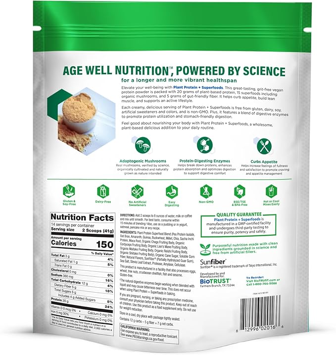 BioTrust Low Carb Plant Delicious Creamy 20 Grams of Clean Complete Plant-Based Protein 5 Grams Fiber 15 Superfoods Vegan Dairy-Free -14 Servings (Vanilla Caramel)