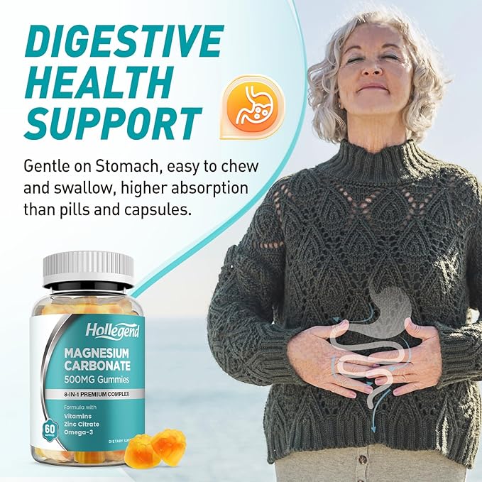 Magnesium Carbonate Gummies Magnesium Carbonate Complex 500mg Supplement with D3 &amp K2 for Women &amp Men with Zinc Vitamin C B6 &amp B12 Muscle &amp Digestive Support Mango Flavor Sugar