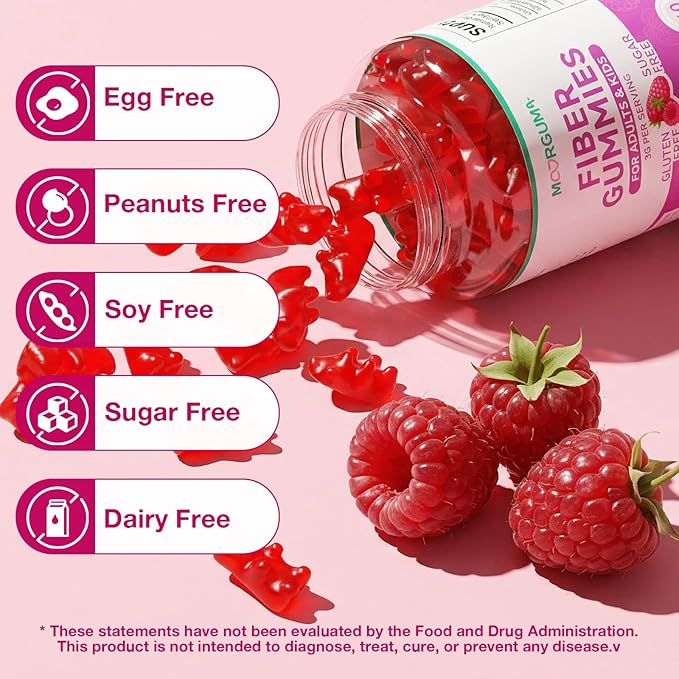 Fiber Gummies for Digestive Health &amp Regularity Sugar-Free High Fiber Supplement for Adults &amp Kids Soluble Dietary Fiber Vegan Fiber Supplements for Men &amp Women 120 Count