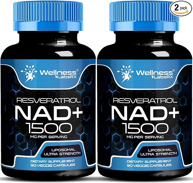 WELLNESS LABSRX Liposomal NAD Supplement 1500mg - USA Made NAD Resveratrol Supplement for Women and Men NAD+ Support Cellular Health Energy &amp Anti Aging - 2 Pack