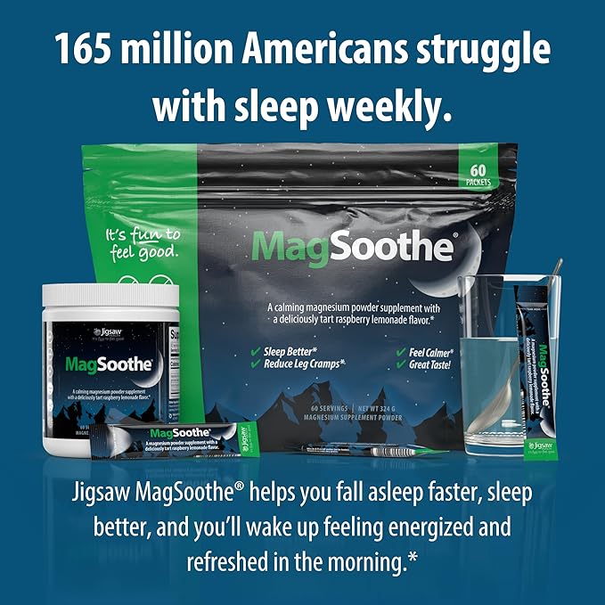 Jigsaw Health MagSoothe | Fast-Acting Calming Magnesium Glycinate Powder Supplement | Raspberry Lemonade Flavor | 60 Servings (Packets)
