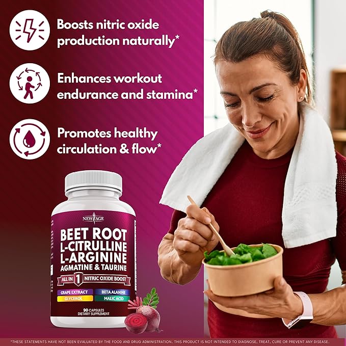 NEW AGE Beet Root Capsules - L Arginine L Citrulline Nitric Oxide Beetroot Powder Arginine Citrulline Supplement – 270 Vegan Capsules