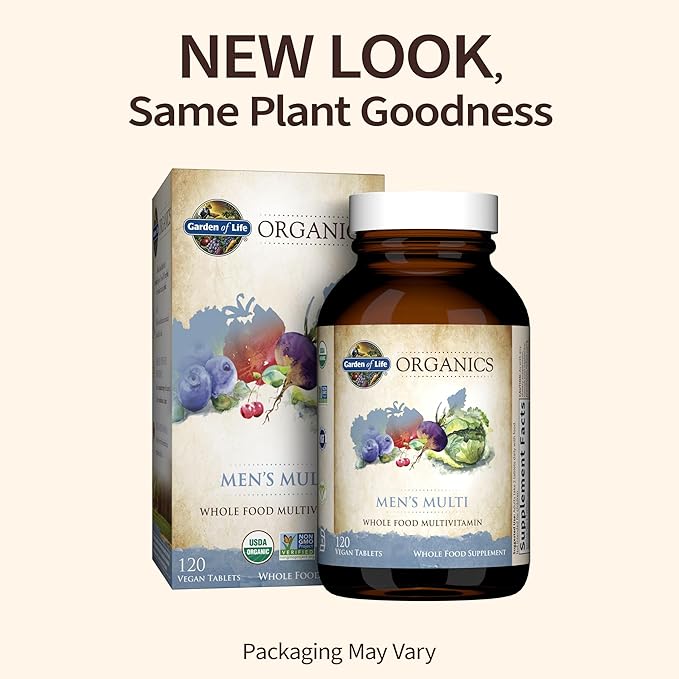 Garden of Life Men's Organic Whole Food Multivitamin and Probiotics Digestive &amp Immune Health Supplement 120 Tablets 30 Capsules