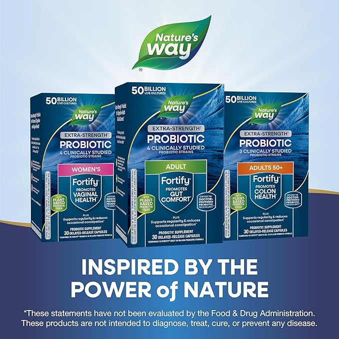 Nature's Way Extra Strength(1) Fortify Probiotic Probiotics for Digestive Health Prebiotics 50 Billion Live Cultures Digestive &amp Immune Health Support* 30 Capsules