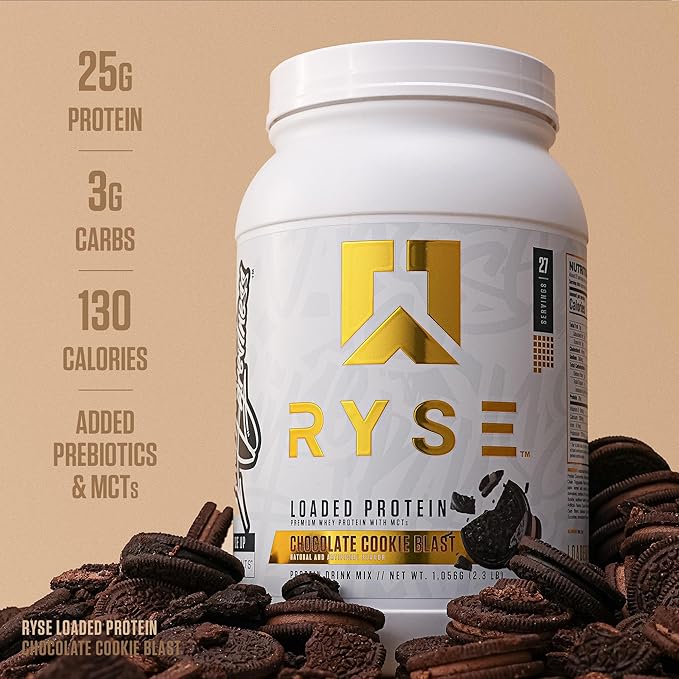 RYSE Loaded Protein Powder - Chocolate Cookie Blast - 25g Whey Protein Isolate &amp Concentrate with Prebiotic Fiber &amp MCTs - Low Carb Low Sugar Digestive-Friendly - 20 Servings / 1.5 lb Tub