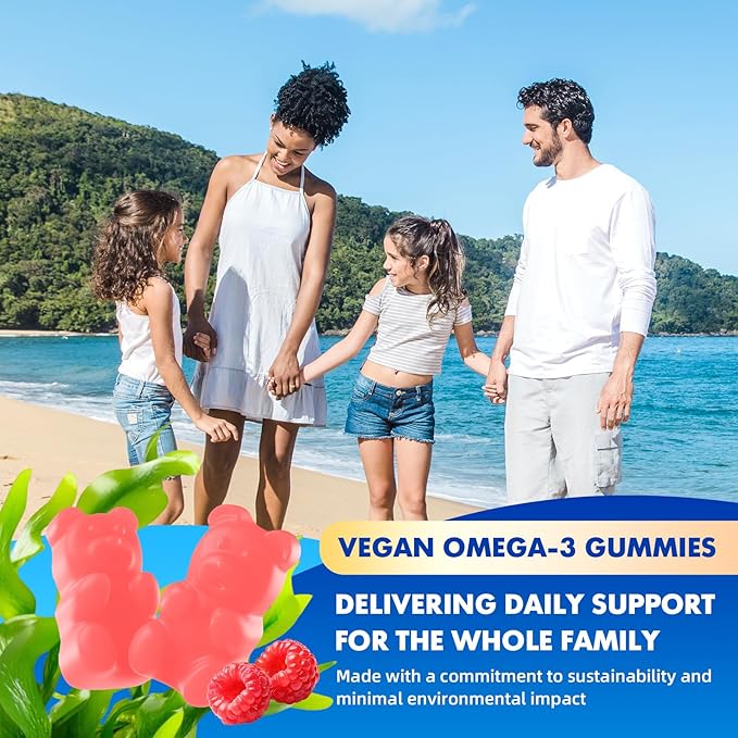2 Pack Vegan Omega-3 Gummies1000mg for Adults - Sugar Free Supplement with 400mg DHA &amp 600mg EPA Vitamins A C E and Zinc - 120 Count