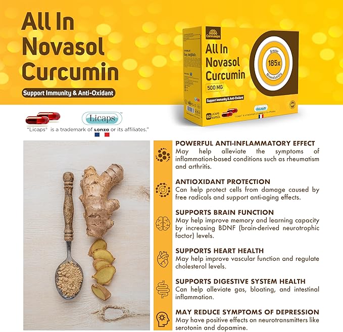 All in Novasol Curcumin Herbal Supplement – Advanced Curcumin Formula Enhanced Absorption Licaps Capsules Supports Antioxidant Immune &amp Cellular Health | 60 Capsules