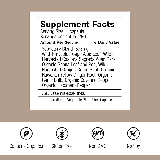 Dr. Schulze's Intestinal Formula #1 - Bowel Movement Supplement for Colon Health Support - Bloating &amp Constipation Aid - Intestinal Cleanse - All-Natural - Plant-Based - Vegan - 250 Count
