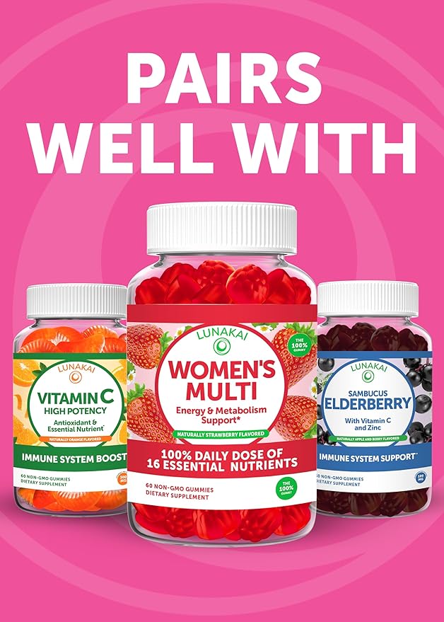 Lunakai USA Made Prebiotic + Probiotic Gummies for Women and Men - High Potency 5 Billion CFUs with Fibers - Non-GMO Gut Health Support - 3 Pack