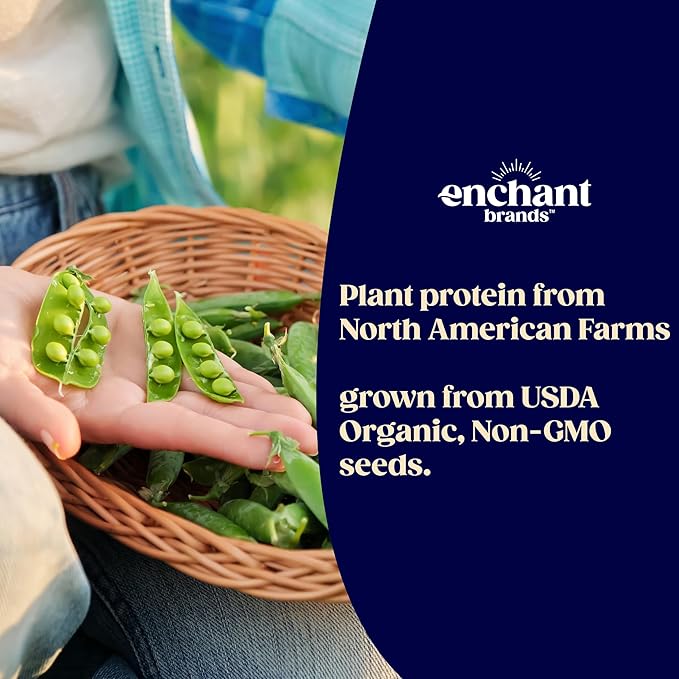 Enchant Organic Protein Powder Vanilla Almond flavor – 20g Plant Protein sourced from North American Farms 5g Prebiotic + fiber USDA Organic Non-GMO Plant-based Non-Dairy Vegan 0.84 lb