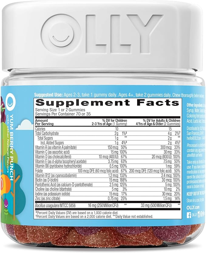 OLLY The Perfect Women's Multi and Kid's Multi +Probiotic Family Pack Gummies 2 Count Chewable Supplement