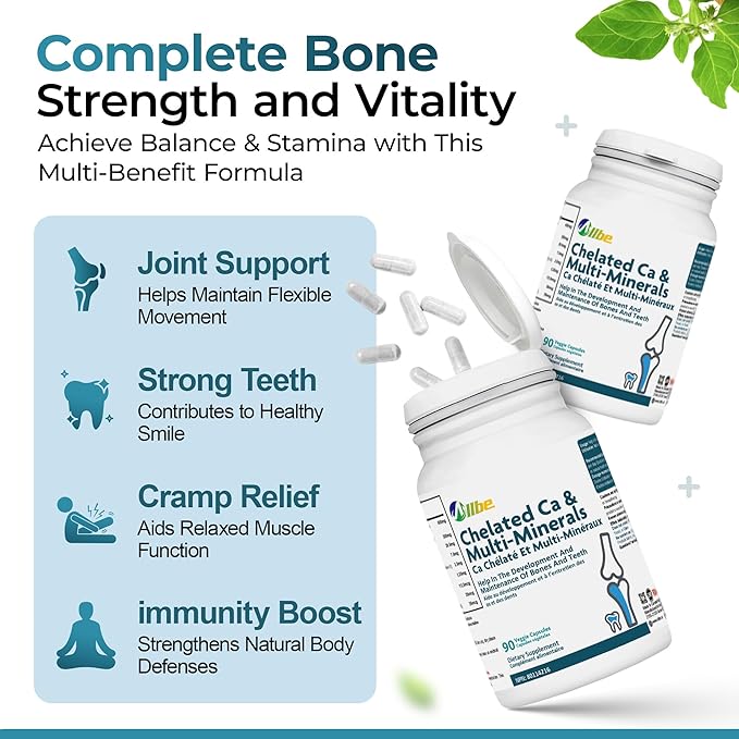 Chelated Ca &amp Multi-Minerals Capsules 400mg Calcium and 200mg Magnesium with 7.5mg Zinc Supplements 2 Packs of 90 Bones and Teeth Support Capsules Serving Size: 2 60 Days Supply