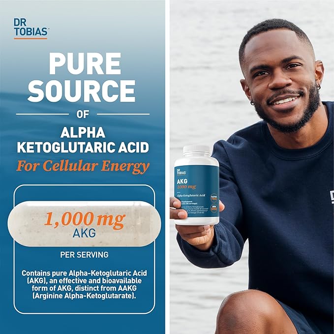 Dr. Tobias AKG Supplement &amp Vitamin D3 - Optimize Cellular Energy &amp Bone Health with High-Potency Vitamin D &amp Bioavailable AKG Non-GMO