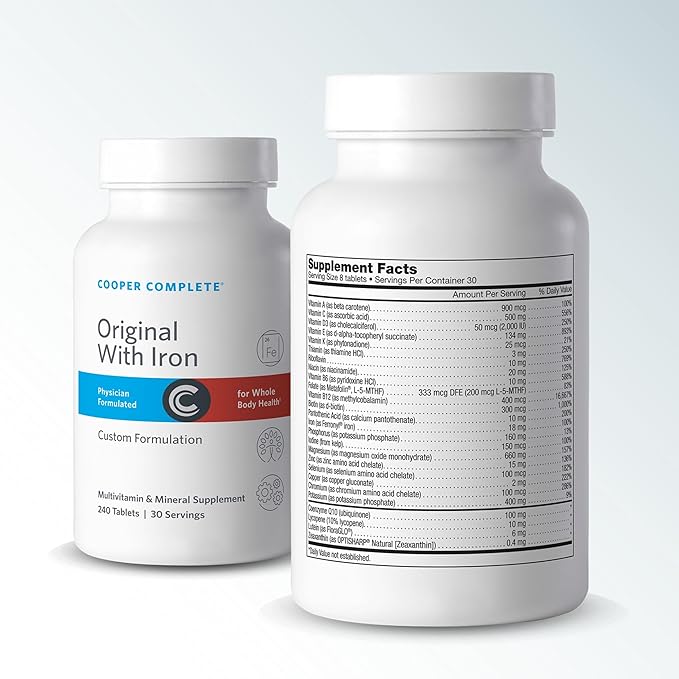 Cooper Complete - Original Multivitamin with Iron - Daily Multivitamin and Mineral Supplement - 30 Day Supply. Pack of 1
