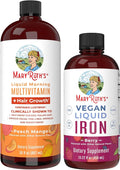MaryRuth's MaryRuth's Liquid Morning Multivitamin +Hair Growth (Peach Mango 30oz) &amp Iron Liquid (Berry) | Clean Label Project Verified® | Beauty Immunity &amp Overall Health | Vegan Non-GMO