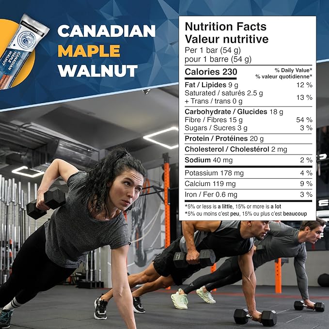Daryl's Bars Canadian Maple Walnut On the Go Whey Protein Bars Gluten Free 20gr of Protein Snack Meal Replacement Pack of 1