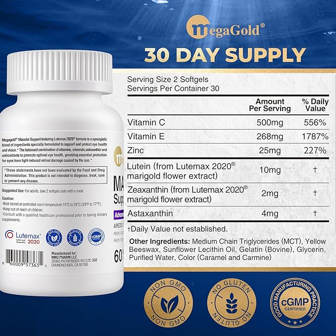 Macular Support Advanced Formula - Eye Supplements for Vision &amp Macular Health* Contains Lutein &amp Zeaxanthin Vitamins C &amp E Zinc and Astaxanthin for Seniors &amp Adults - 60 Count So