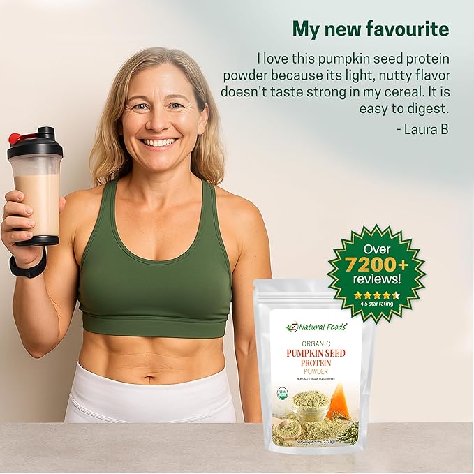Z Natural Foods Organic Pumpkin Seed Protein Powder - Nutrient-Dense Fiber Supplement Vegan Pumpkin Protein Powder for Hair Skin Nails Muscle Health - Ideal for Smoothies Shake Baking Recipes 5 lbs
