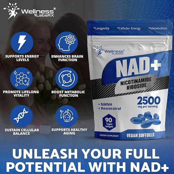 Liposomal NAD+ Supplement - NAD Softgels Nicotinamide Riboside Resveratrol - 2500mg Liposomal NAD Supplements for Women - Metabolism Support Support Cellular Health and Longevity - 2 Pack