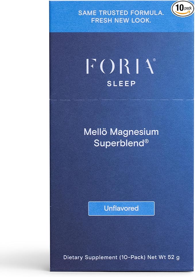 Foria Mellö Magnesium Supplement Superblend Powder - Magnesium Glycinate with L-Theanine GABA and Trace Minerals - Supports Sleep Relaxation and Balanced Energy - Unflavored 10-Pack Singles