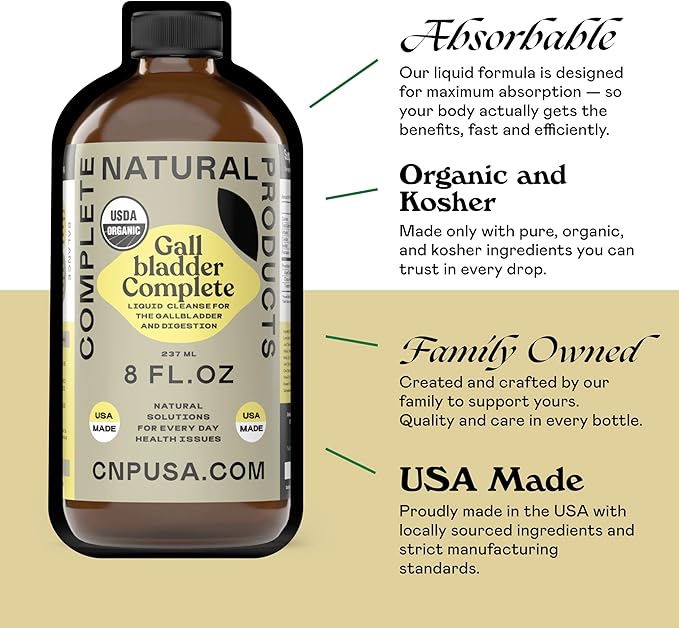 Gallbladder Complete 8oz Organic Liquid Concentrate - Organic Gallbladder Support Formula with Apple Cider Vinegar Digestive Bitters Stone Breaker for Bile Flow Detox - Digestive Cleanse Flush Support