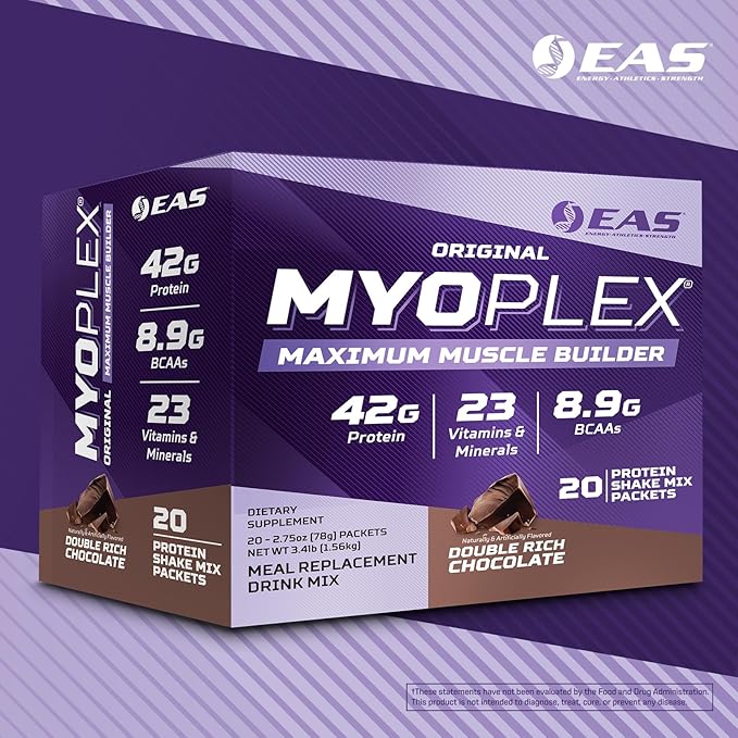 EAS Original Myoplex Maximum Muscle Builder | Meal Replacement Protein Drink Mix | Quality Protein Blend | 42g Protein | 20 Individual Packets (Strawberry Milkshake)