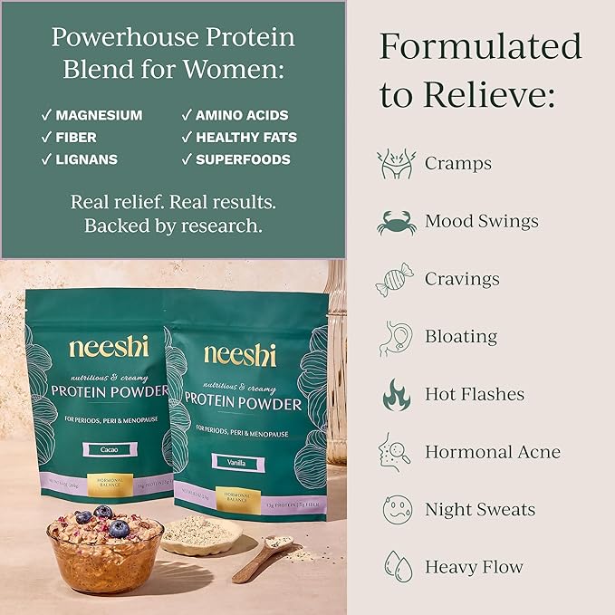 Nourishing Protein Blend for Hormonal Balance – Vegan Gluten-Free All-Natural – Supports PMS &amp Menopause Relief – 1-Week Supply – Vanilla Flavor