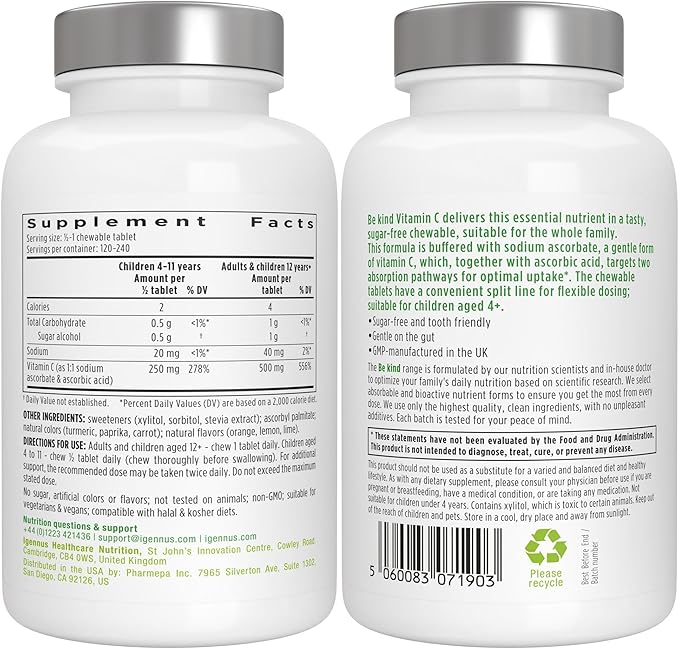 Igennus Methylated Kids Multivitamin Gummy + Gentle Buffered Vitamin C Chewable 500mg Kids Brain &amp Immunity Bundle 4y+ with B-Vitamins &amp Vitamin D + Sugar Free &amp Vegan