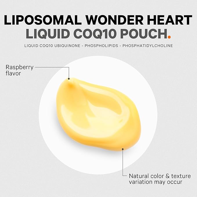 Codeage Wonder Heart Liquid CoQ10 Liposomal Ubiquinone Supplement Coenzyme Q10 Heart Vitamins Non-GMO Sunflower Phosphatidylcholine Vegan Blend Raspberry Flavored Softgel Pack of 30 Pouches