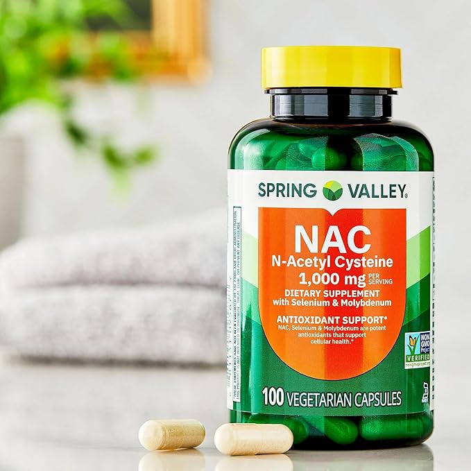 SUREFECT Spring Valley NAC (N-Acetyl Cysteine) 1000mg with Selenium &amp Molybdenum - Antioxidant Support - 100 Vegetarian Capsules Organizer.
